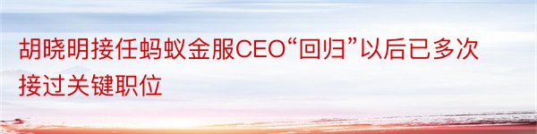 胡晓明接任蚂蚁金服CEO“回归”以后已多次接过关键职位